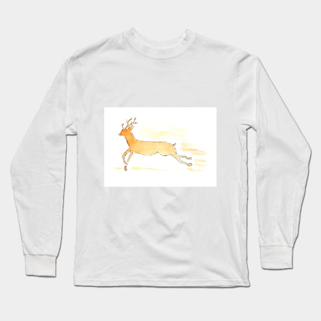 Reindeer in motion, animal portrait. Watercolor illustration on a winter theme, congratulations Long Sleeve T-Shirt by grafinya